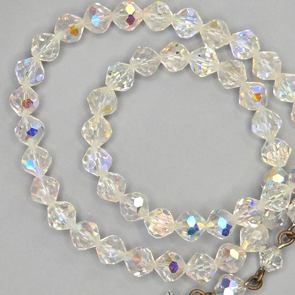 Vintage AB Crystal‎ Necklace Aurora Borealis Graduated Bead Iridescent 14"-16"